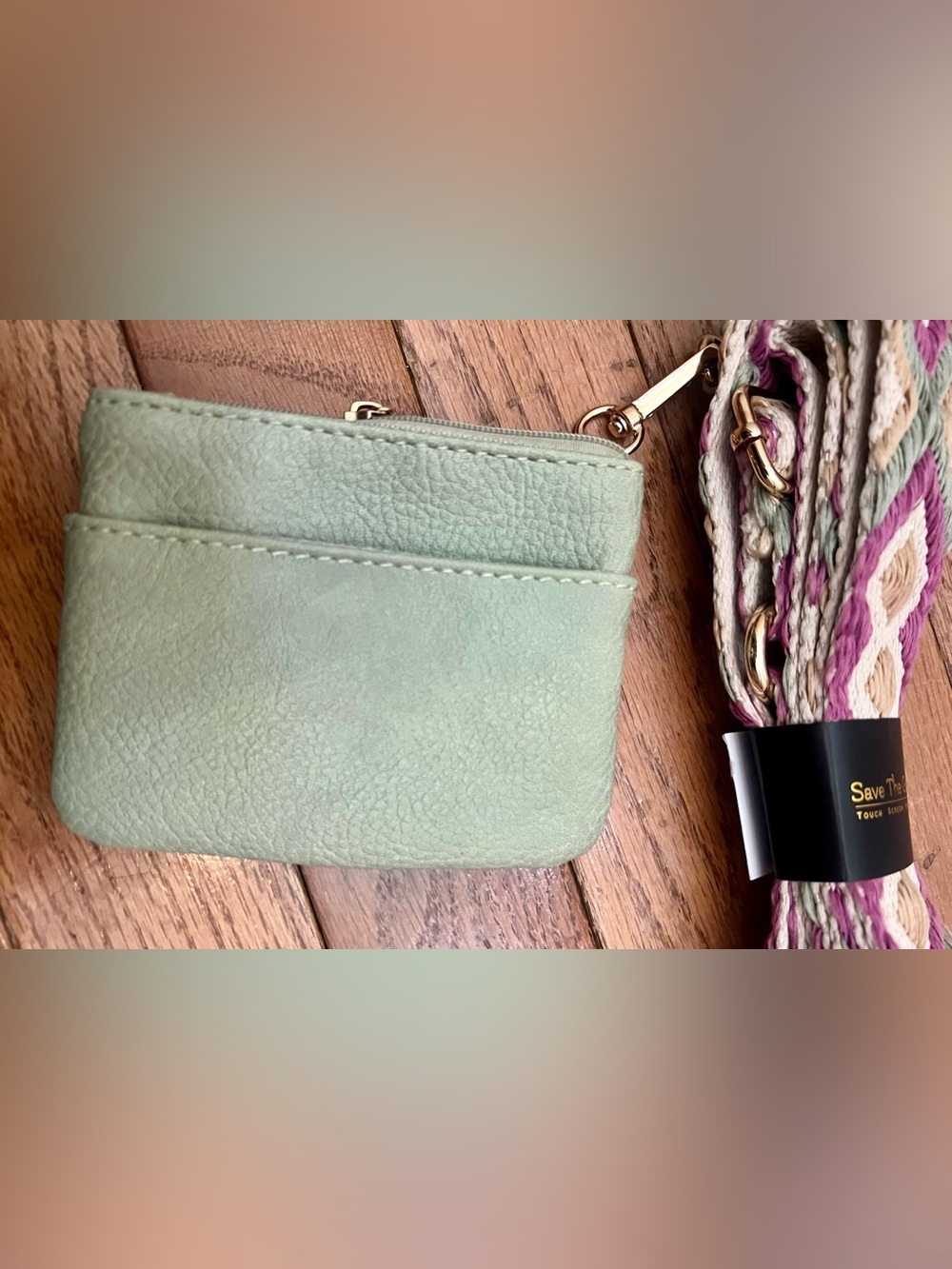 Save the Girls Clip & Go Strap w/ Zippered Pouch NWT Sage green - Picture 7 of 11